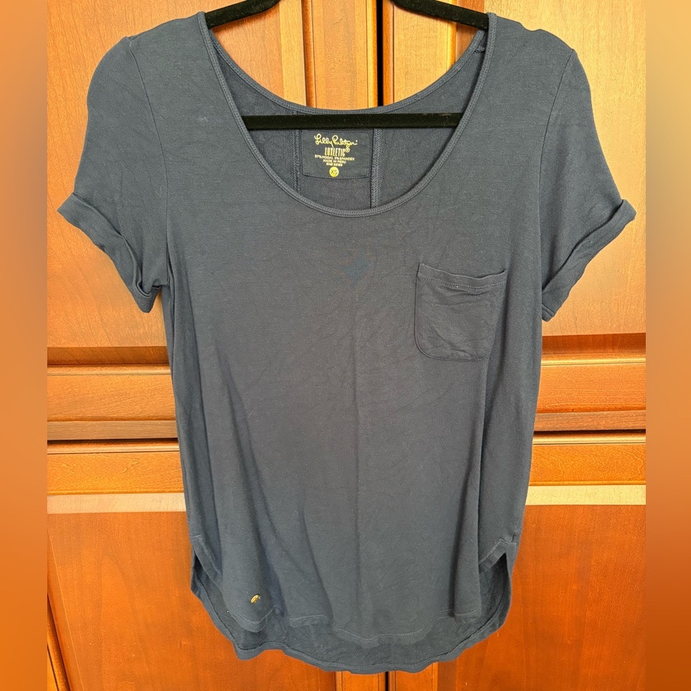 Lilly Pulitzer Luxletic Pocket Tee Shirt Navy Size‎ XS